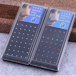 20G Stainless Steel Straight Nose Studs 60pcs Clear & 60pcs Rainbow Colors NWOT